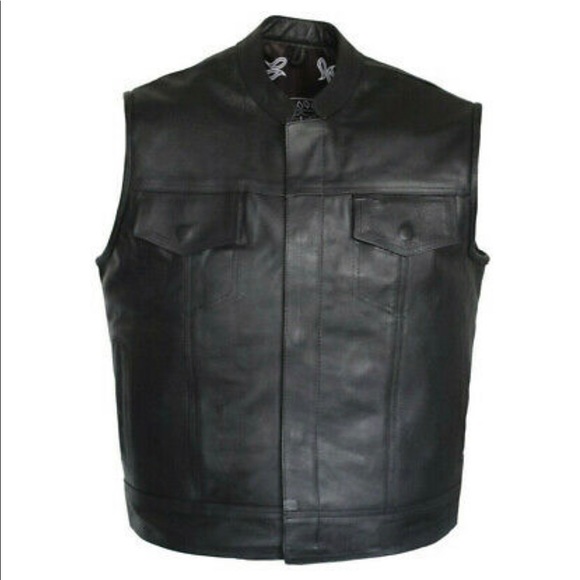 Paisley Mens Motorcycle Leather Club Vest Solid Concealed Carry Pockets - Picture 3 of 8